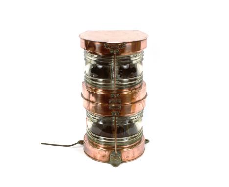 A copper ship's double mast head lamp, Meteorite C35434, 60cm high