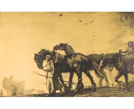 A large framed lithograph, limited edition 20/28 of a ploughing scene by J. Walter West, 1860-1933, 96cm x 147cm
