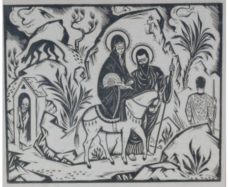 W R Leadbetter - The flight into Egypt, woodblock print, signed, numbered 9/30, titled and dated 1937 in pencil to the margin