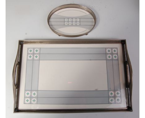 A Christian Neureuther for WMF silver plated and glazed ceramic inset twin handled serving tray, in the Secessionist manner, 