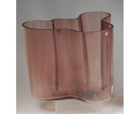 Alvar Aalto for Iittala - An amethyst glass Savoy vase, of typical shaped form, having Iittala label to rim, etched Alvar Aal