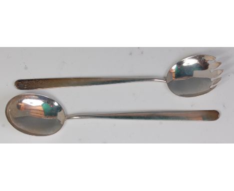 A pair of Art Deco silver salad servers, by Hukin & Heath, Birmingham 1924, length 24cm Condition Report / Extra Information 