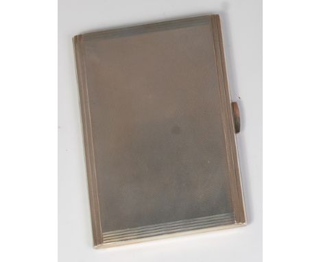 An Art Deco silver pocket cigarette case, of all-over engine turned form, with stepped edges, having gilt washed interior, en