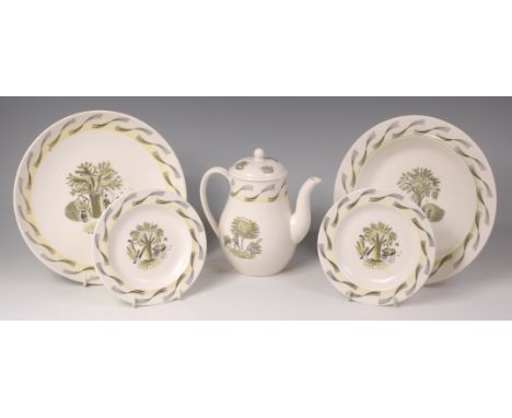 Eric Ravilious for Wedgwood - A collection of Garden Series pattern ceramic wares, to include; teapot and cover of lower bulb