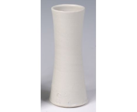 A Bernard Leach (1887-1979) - An off-white glazed stoneware vase, of waisted cylindrical form, circa 1960s, impressed monogra