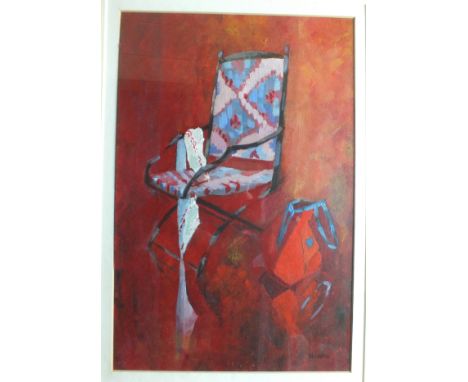 •Nancy Watts THE CARPET CHAIR Signed acrylic, 36.5 x 24cm, titled exhibition label verso.