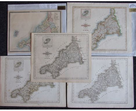 John Carey, Cornwall, hand-coloured map with a vignette of the Scilly Isles, 1787, 23 x 27.5cm, three others, similar and a l