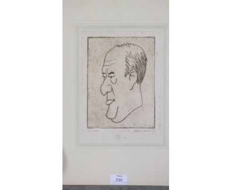 Alfred Leete "Cartoon Head Portrait Of A Gentleman". Wood block print, inscribed S T C W by Alfred Leete, 25 x 18cm, together