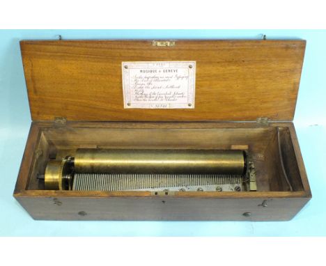 A 19th century Henriot mechanical musical box, the 31.2cm drum acting on a 30.5cm comb, (all teeth present), playing eight ai