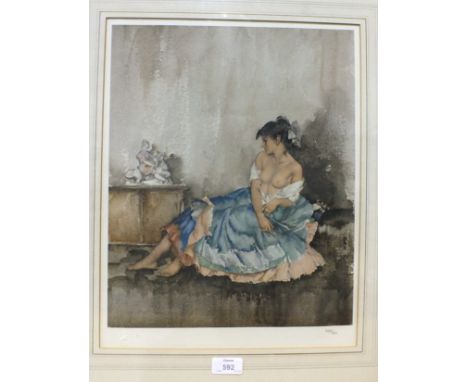 •After Sir William Russell-Flint "Celia Contemplating". Limited edition framed print, 618/850, 42.5 x 30cm and another, Studi