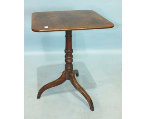 A Georgian mahogany rectangular tilt-top side table, on turned column and tripod support, 52 x 46cm.