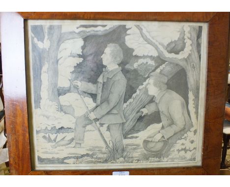 R H Nancarrow PIGEON SHOOTING Signed pencil drawing dated June 1855, 32 x 38cm, in satinwood frame.