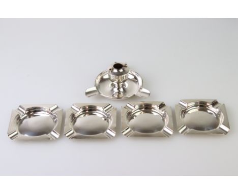 Four silver ash trays, square form, plain polished, makers Turner &amp; Simpson Ltd, Birmingham 1935; together with a silver 