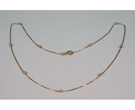 9ct yellow gold beach and box link necklace, bolt ring clasp, length approx 42cm 