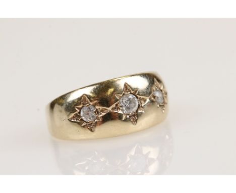 White stone 9ct yellow gold gypsy ring, size K 