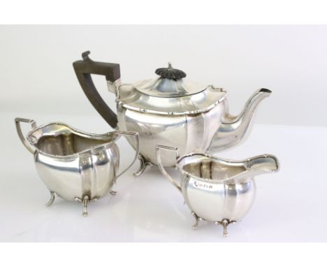 Silver bachelor's teapot raised on four feet, angular ebony handle and finial, makers Cooper Brothers &amp; Sons Ltd, Sheffie