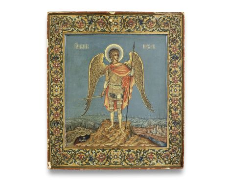 The Archangel MichaelMoscow, workshop of A.Ya. Vashurov, early 1900sthe Archangel finely painted, in his right hand holding a
