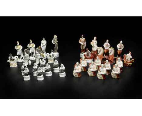 A rare Soviet porcelain chess set 'The Reds against The Whites'State Porcelain Factory, Leningrad, USSR, 1933-1934, after des