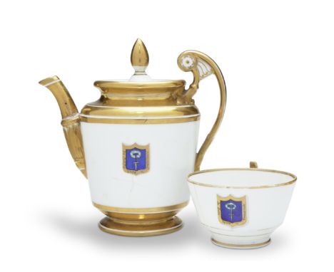 A porcelain teapot and a cup from His Majesty Own Service at Gatchina palaceImperial Porcelain Factory, St. Petersburg, 1897 