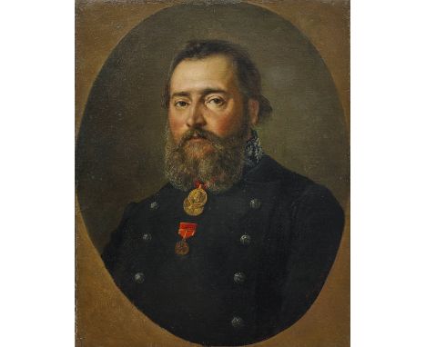 Andrey Osipovich Karelin (Russian, 1837-1906)Portrait of Provost signed in Cyrillic and dated '1865' (lower left)oil on canva