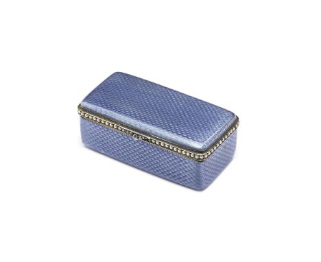 A miniature jewelled silver-gilt and enamel pillboxFabergé, workmaster Fedor Afanasiev, c. 1900rectangular with hinged lid, t