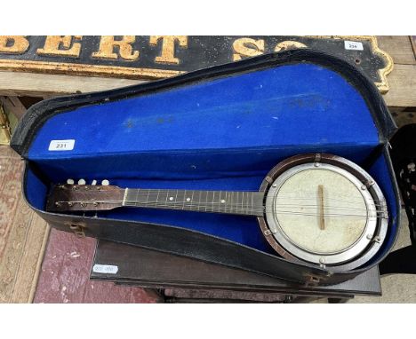 Banjo-mandolin 17 fret&nbsp; 8 steel string solid back in case 
