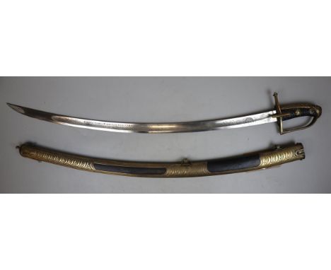 Austro-Hungarian cavalry sabre in commemoration of Count Andreas Hadik (c.1760) with brass and leather scabbard and inscripti