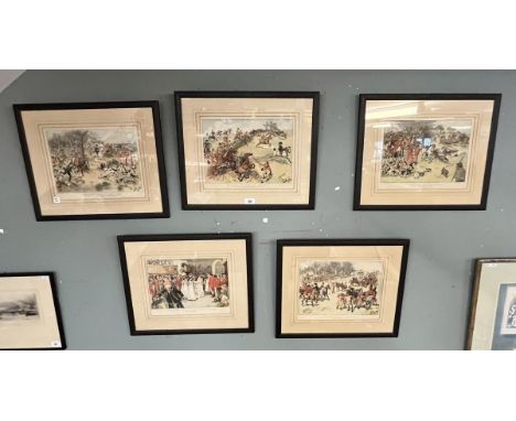 Set of 5 framed &amp; glazed coloured hunting prints - Hugh Thomson 'Tally-Ho' Idyll 