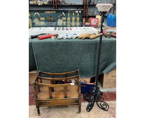 Canterbury and large wrought iron candle stick 