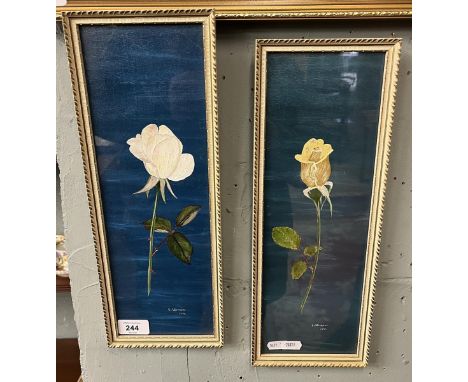 Pair of botanical oil paintings - Approx IS: 12cm x 36cm 