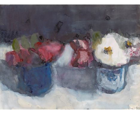 (See English version below)Klaus Fußmann (Velbert 1938 – lebt in Berlin und Gelting). „Stillleben mit Rosen“. 1990Aquarell un