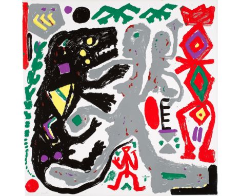 (See English version below)A.R. Penck (Dresden 1939 – 2017 Zürich). Ohne Titel. Farbserigrafie auf Velin. 88&nbsp;×&nbsp;88&n