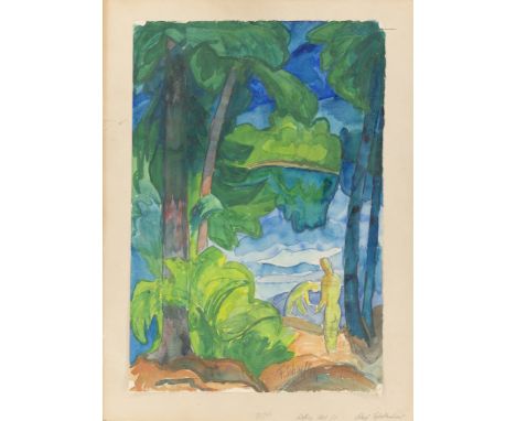 (See English version below)Fritz Schaefler (Eschau 1888 – 1954 Köln). „Abend am Waldsee“. Aquarell und Bleistift auf Papier. 