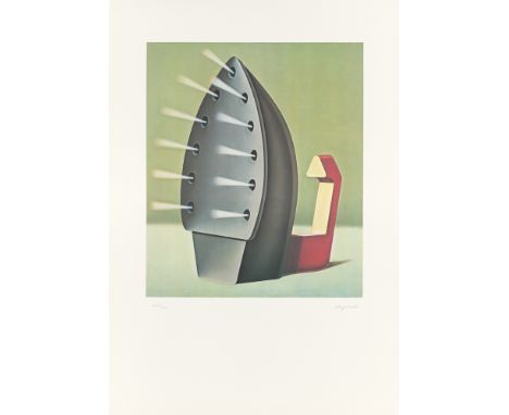 (See English version below)Konrad Klapheck (Düsseldorf 1935 – lebt in Düsseldorf). Bügeleisen (Dragon du Foyer). 1980Farblith
