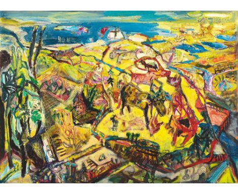 (See English version below)Werner Liebmann (Königsthal 1951 – lebt in Berlin und Dresden). „Landbild“. 1989Öl auf Leinwand. 1