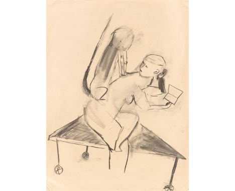 (See English version below)Leiko Ikemura (Tsu/Japan 1951 – lebt in Berlin). Ohne Titel. 1988Kohle auf chamoisfarbenem Papier 