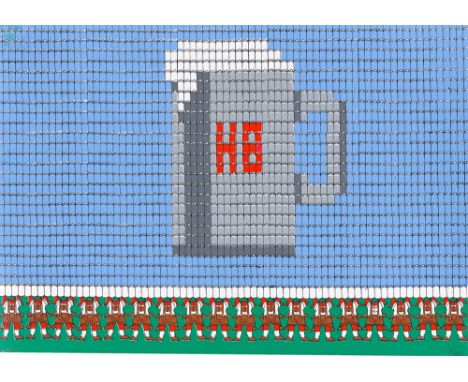 (See English version below)Thomas Bayrle (Berlin 1937 – lebt in Frankfurt am Main). Hofbräu. 1969Farbserigrafie auf Papier.  