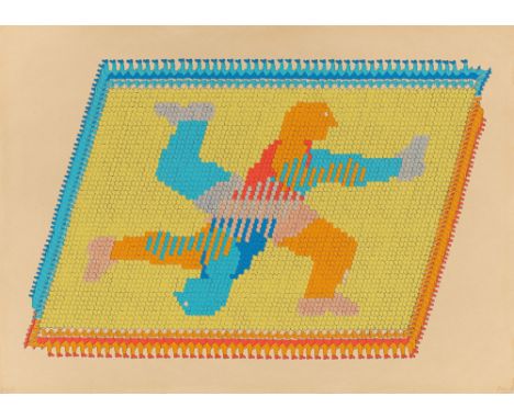 (See English version below)Thomas Bayrle (Berlin 1937 – lebt in Frankfurt am Main). Läufer. 1970Farbserigrafie auf Papier.  3