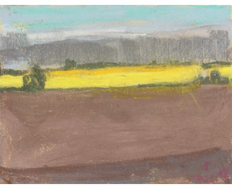 (See English version below)Klaus Fußmann (Velbert 1938 – lebt in Berlin und Gelting). „Rapsfeld“. 1988Farbkreide auf Bütten. 