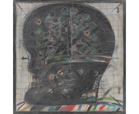 (See English version below)Herbert Kitzel (Halle/Saale 1928 – 1978 Karlsruhe). „Kleiner Kopf Alfaz 7“. 1973Wachskreide, Farbs