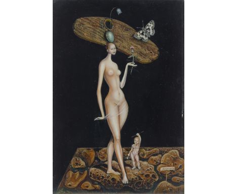(See English version below)Eduard Klell (Steyr 1924 – 2008 Völs). Venus mit Distel. 1978Öl auf Hartfaser. 34,8&nbsp;×&nbsp;23