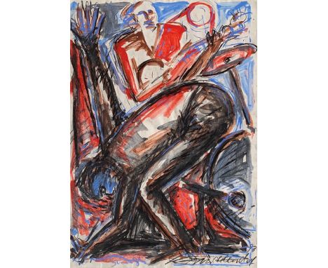 (See English version below)Helmut Middendorf (Dinklage 1953 – lebt in Berlin und Athen). „Sänger“. 1980Gouache, Kreide und Bl