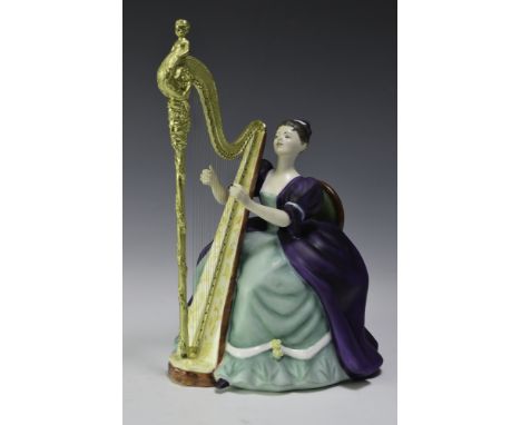 Signed Doulton and Co "Harp" porcelain figurine, copyright 1972. HN 2482, Limited edition 554/750. Modeled by Peggy Davies.  