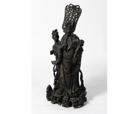 Nicely carved image of a governor with his ruyi. He is standing with his maid, who is holding a carved fan.  Dimensions are: 