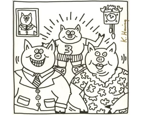 Artist: Keith Haring (American, 1958 - 1990). Title: "Three Pigs". Medium: Lithograph. Date: Composed 1985. Printed 1986. Dim