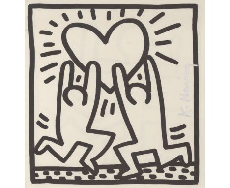 Artist: Keith Haring (American, 1958 - 1990). Title: "Two Men with Heart". Medium: Lithograph. Date: Composed 1982. Printed 1