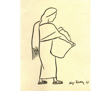 Artist: Diego Rivera (Mexican, 1886 - 1957). Title: "Mujer con Canasta". Medium: Pencil drawing on paper. Date: Composed 1941