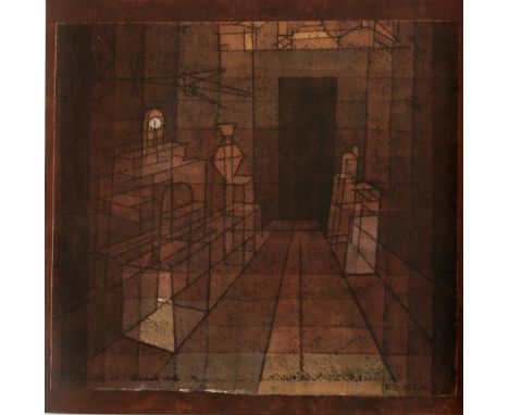 Artist: Paul Klee (Swiss/German, 1879 - 1940). Title: "Perspective with Open Door ["Perspektive mit offener Ture"]". Medium: 