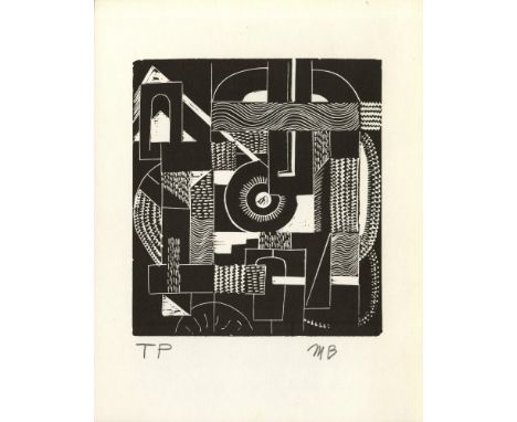Artist: Margaret Burroughs (American, 1917-2010). Title: "Abstraction". Medium: Original linocut. Date: Composed c1962. Dimen