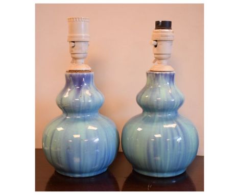 Pair of Chinese-style double gourd pottery lamp bases, each with Junyao-style glaze  